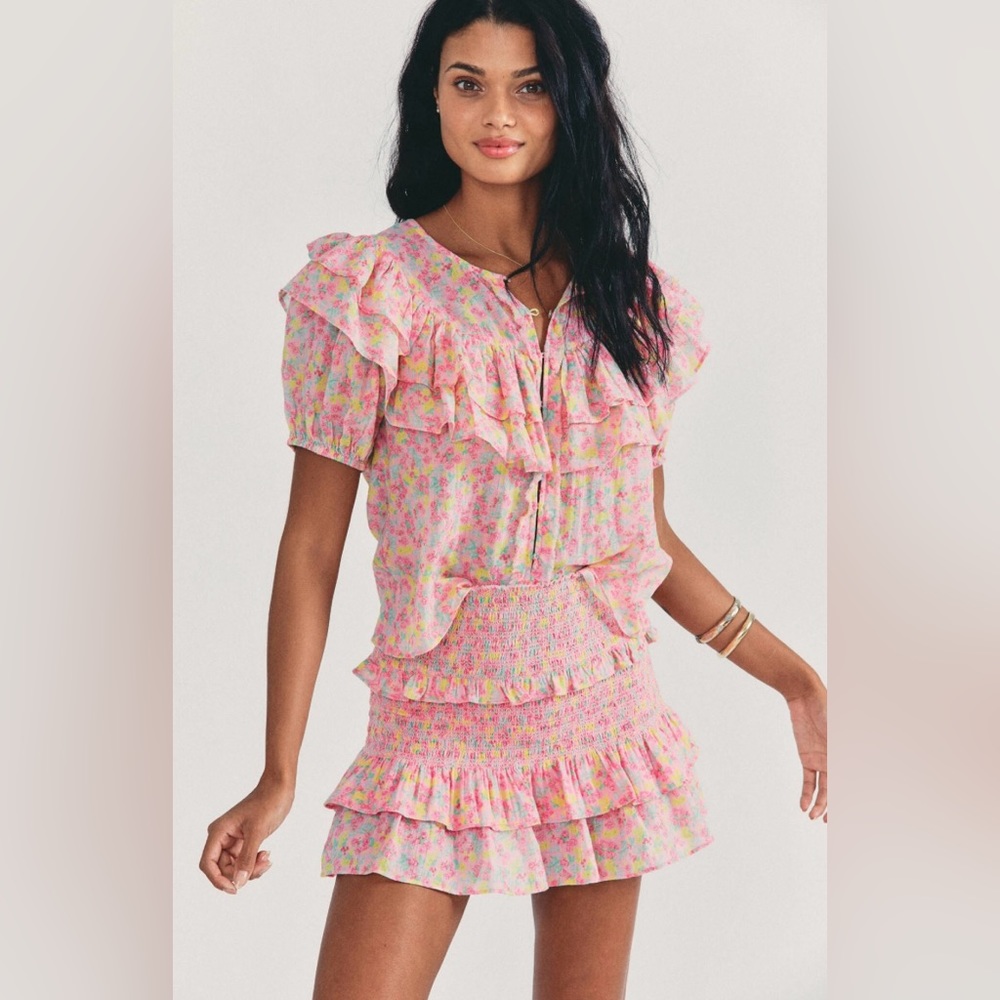 Loveshackfancy pink floral top (skirt being sold on my account too!)